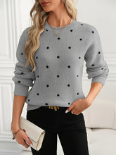 Load image into Gallery viewer, Womens Polka Dot Crew Neck Sweater with Soft Warm Knit and Relaxed Fit in Khaki or Gray
