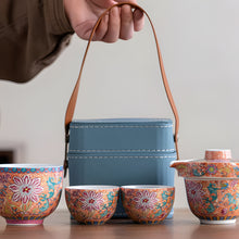 Load image into Gallery viewer, Portable Enamel Travel Tea Set with Teapot and Three Cups
