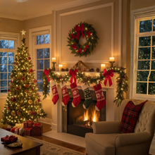 Load image into Gallery viewer, Two Piece Artificial Cedar Garland Set with Hand Tied Hanging Loops, Six Feet Long Each for Stairs and Mantels
