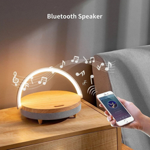 Load image into Gallery viewer, Multifunctional Wooden Table Lamp with Bluetooth Speaker &amp; Wireless Charger
