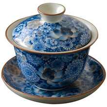 Load image into Gallery viewer, Blue and White Porcelain Teacup with Lid, 3.7 oz Exquisite Ceramic Gaiwan for Home Tea Brewing
