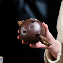 Load image into Gallery viewer, Handmade Yixing Purple Clay Teapot with Original Ore and Three-Legged Gourd Design
