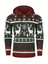 Load image into Gallery viewer, Christmas Hooded Sweater with Reindeer, Snowflake and Star Patterns and a Drawstring Hood in Two Styles
