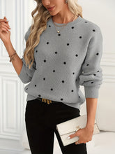 Load image into Gallery viewer, Womens Polka Dot Crew Neck Sweater with Soft Warm Knit and Relaxed Fit in Khaki or Gray
