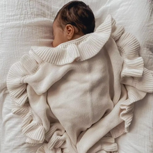 Load image into Gallery viewer, Ruffle Baby Blanket Embroidered Soft Knitted Newborn Blanket
