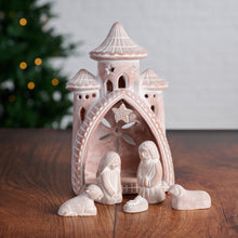 Load image into Gallery viewer, Six Piece Terracotta Nativity Set with Carved Details and Palace Arch with Hanging Star
