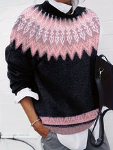 Load image into Gallery viewer, Womens Chunky Jacquard Round Neck Sweater with a Nature Inspired Pattern in Eight Colors
