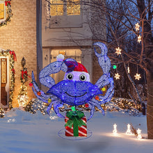 Load image into Gallery viewer, Lighted Crab Yard Decoration in Santa Hat with Plug in LED Lights for Christmas Porches and Lawns
