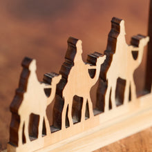 Load image into Gallery viewer, Hand Cut Pine Wood Nativity with Praying Holy Family and Three Wise Men on Camels
