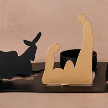 Load image into Gallery viewer, Black and Gold Iron Nativity Silhouette with Tea Light Cup and Gold Star
