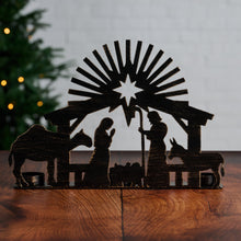 Load image into Gallery viewer, Iron Nativity Candleholder with Three Tealight Cups and Star of Bethlehem Silhouette

