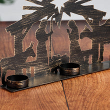 Load image into Gallery viewer, Iron Nativity Candleholder with Three Tealight Cups and Star of Bethlehem Silhouette
