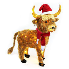 Load image into Gallery viewer, Lighted Highland Cow Yard Decoration with Santa Hat Scarf and Warm White LED Lights for Christmas Lawns
