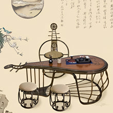 Load image into Gallery viewer, Zen Style Solid Wood Tea Table with Wrought Iron Frame
