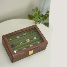 Load image into Gallery viewer, Walnut Jewelry Box for Rings and Earrings with Glass Lid
