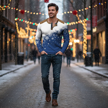 Load image into Gallery viewer, Christmas Snowflake Gradient 3D Print Henley Shirt for Men
