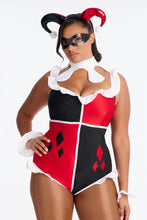 Load image into Gallery viewer, Womens Comic Villain Costume Set with Ruffle Romper and Thigh Highs
