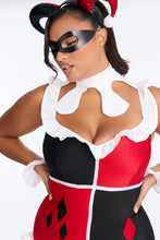 Load image into Gallery viewer, Womens Comic Villain Costume Set with Ruffle Romper and Thigh Highs
