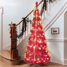 Load image into Gallery viewer, 6FT Prelit Pop Up Christmas Tree with Gold and Red Ribbon Bows and Ornaments
