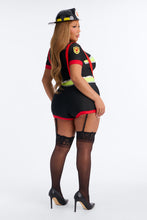 Load image into Gallery viewer, Fire Captain Romper Costume Set with Attached Suspenders and Hat
