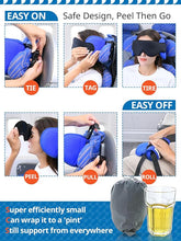 Load image into Gallery viewer, 360° travel neck pillow set with adjustable head strap and eye mask for sleeping comfort
