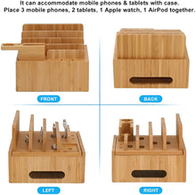 Load image into Gallery viewer, Bamboo Multi-Device Charging Station with 5 USB Ports and Organizer for Phones, Tablets, and Smartwatches
