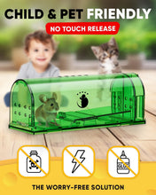 Load image into Gallery viewer, Live Capture Mouse Trap 4 Pack with See Through Body and No Touch Release
