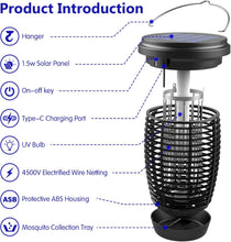 Load image into Gallery viewer, Solar Bug Zapper 2-in-1 Mosquito Killer Lamp – 4500V Indoor &amp; Outdoor Fly Trap
