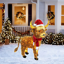 Load image into Gallery viewer, Lighted Highland Cow Yard Decoration with Santa Hat Scarf and Warm White LED Lights for Christmas Lawns
