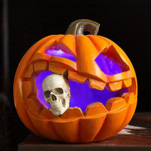 Load image into Gallery viewer, Resin Jack O Lantern Decoration with Carved Skull Detail
