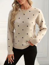 Load image into Gallery viewer, Womens Polka Dot Crew Neck Sweater with Soft Warm Knit and Relaxed Fit in Khaki or Gray
