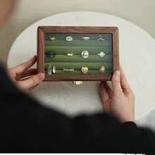 Load image into Gallery viewer, Walnut Jewelry Box for Rings and Earrings with Glass Lid
