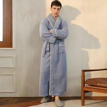 Load image into Gallery viewer, Sherpa Comfort Bathrobe Coral Fleece Flannel Robe
