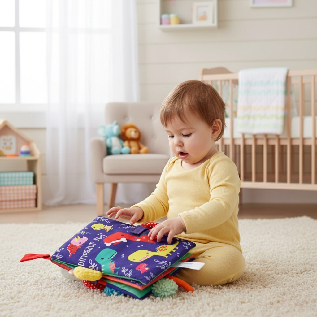 Soft Baby Cloth Book with Animal Tails and Sound Paper for Early Learn ...