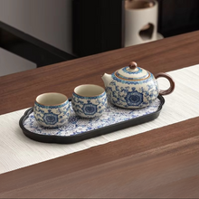 Load image into Gallery viewer, Blue and White Ceramic Kung Fu Tea Set with Tray for One or Two
