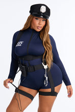 Load image into Gallery viewer, Police Officer Costume Set with Zip Romper, Body Harness, Handcuffs, and Hat
