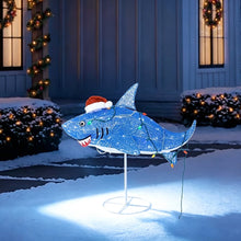 Load image into Gallery viewer, Lighted Shark Yard Decoration with Santa Hat and C6 Bulb String Lights for Christmas Lawns and Patios
