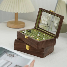 Load image into Gallery viewer, Walnut Jewelry Box for Rings and Earrings with Glass Lid
