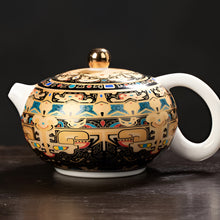 Load image into Gallery viewer, Chinoiserie Enamel Porcelain Tea Bowl with Rotating Three-Cup Design and Gold Lid
