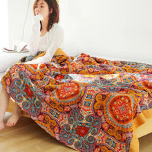 Load image into Gallery viewer, Sunrise Boho Reversible Blanket, 100% Cotton Cooling Quilt
