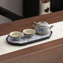 Load image into Gallery viewer, Blue and White Ceramic Kung Fu Tea Set with Tray for One or Two
