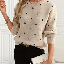 Load image into Gallery viewer, Womens Polka Dot Crew Neck Sweater with Soft Warm Knit and Relaxed Fit in Khaki or Gray
