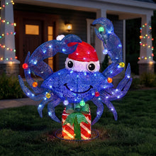 Load image into Gallery viewer, Lighted Crab Yard Decoration in Santa Hat with Plug in LED Lights for Christmas Porches and Lawns
