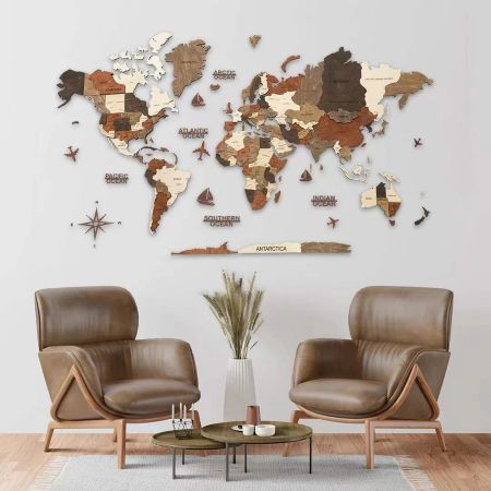 Handmade Wooden World Map Wall - 1200x1200 