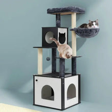 Load image into Gallery viewer, Cat Tree Black and Wood Indoor Climbing Tower
