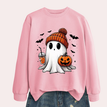 Load image into Gallery viewer, Women's Halloween Sweatshirt with Ghost and Pumpkin Print, Relaxed Fit
