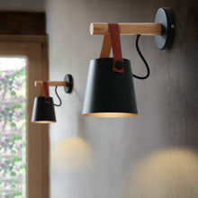 Load image into Gallery viewer, Modern Wooden LED Wall Sconce with Hanging Shade
