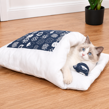 Load image into Gallery viewer, Enclosed Cave Sleeping Bag with Built In Pillow for Cats
