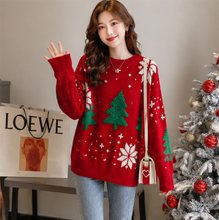 Load image into Gallery viewer, Womens Color Block Sweater with Snowflake Pattern and Crew Neckline, Holiday Knit Pullover
