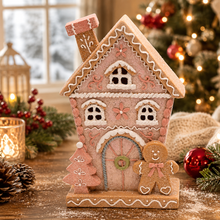 Load image into Gallery viewer, Lighted Gingerbread House with Pastel Resin Design and Interior LED Lighting
